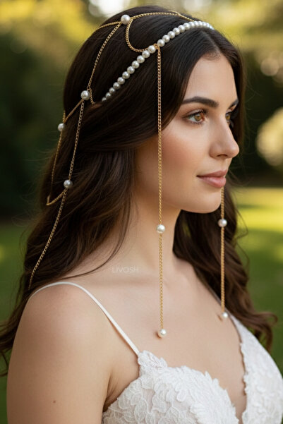 LIVOSH İNCİLİ ALINLIK SAÇ AKSESUARI GELİN TACI NİKAH TACI