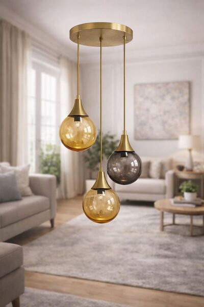 akyzlighting 3'lü Glop Cam Sarkıt Eskitme Avize