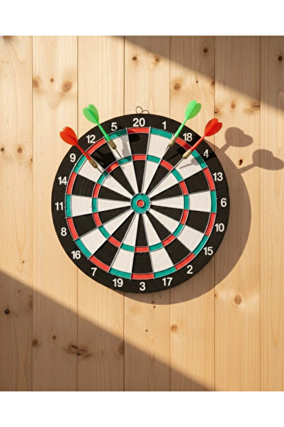 lowell home 15 Inch Dart Board 4 Metal Tip Darts Arrow Durable Wooden Body