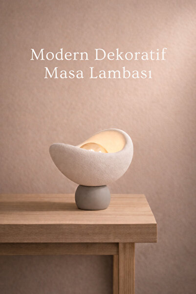 Sellor Beyaz Dekoratif Masa Lambası, Luna Tasarım Dokulu Abajur, Sıcak Işık, ...