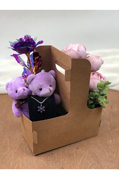 Masalsı Concept Tek Kutuda Aşk | Mor Ayıcık, Kolye ve Metal Gül Detaylı Özel ...