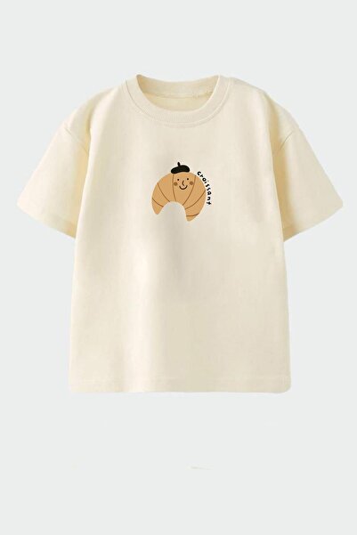 Monila Unisex Çocuk Pamuklu Bisiklet Yaka Baskılı T-Shirt