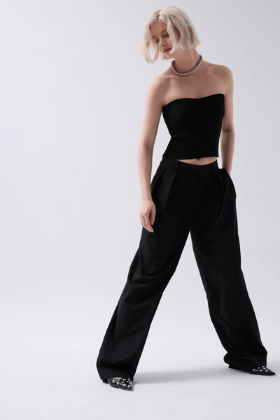 Rabona Fashion Bluză crop din tricot cu nervuri, fără bretele