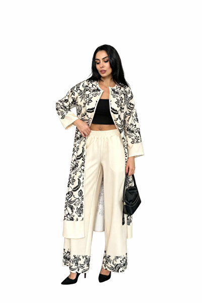 WellWay Atlas Fabric Floral Patterned Tunic Shirt & Trousers Floral 2-Piece S...