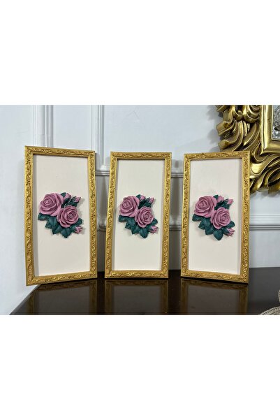 busraconcept Set de 3 tablouri decorative cu detalii de trandafiri, 30cm