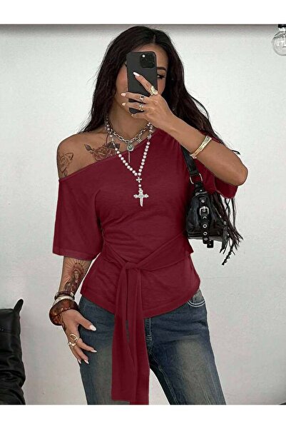 npLStore Women's Boat Neck Tie-Waist T-Shirt