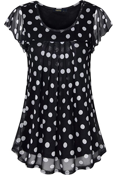 OEM Women's casual blouse, thin, breathable, short sleeves, black with polka ...
