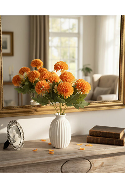 BUKET X Yapay 9 Dallı Turuncu Dekoratif Kasımpatı Demeti