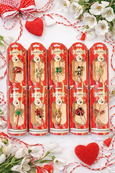 OEM Classic brooch-type martisors with traditional string, set of 10, mixed m...