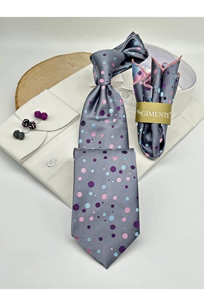Gutiero Classic Tie with Gray Polka Dot Handkerchief