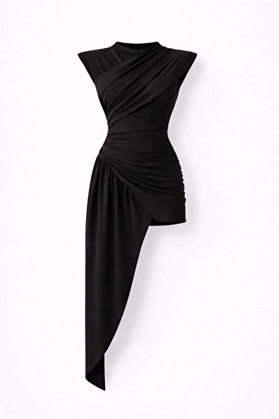 HAZELANNA Drawstring Padded Black Dress