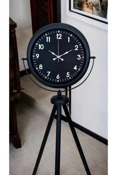 Lunaev ساعة بتصميم عصري مع حامل ثلاثي القوائم باللون الأسود الملكي