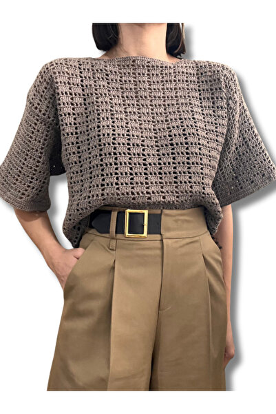 Manella Collective El Yapımı Bambu Koton File Bluz – Kısa Kollu Kadın Triko