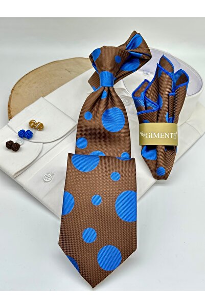 Gutiero Classic Tie with Brown Polka Dot Handkerchief