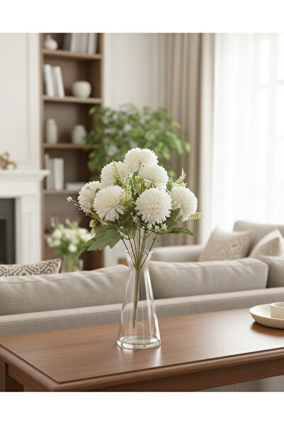 BUKET X Yapay 9 Dallı Ekru Dekoratif Kasımpatı Demeti