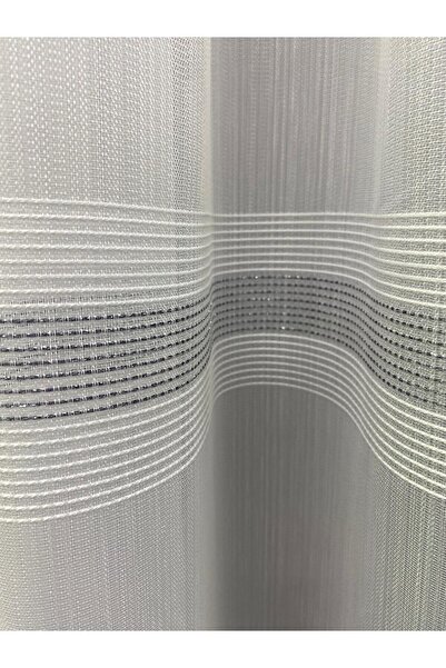 Utku Tül & Perde KULLANIMA HAZIR ANTRASİT ŞERİT BAMBU DESEN TÜL DESEN KREM RE...