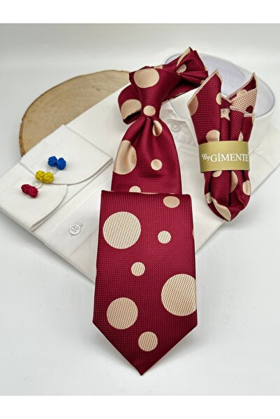Gutiero Classic Tie with Burgundy Polka Dot Handkerchief