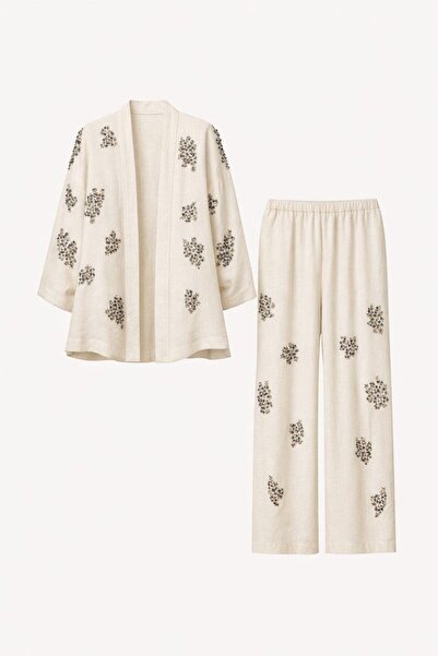 HAZELANNA Embroidered Linen Cotton Natural Set