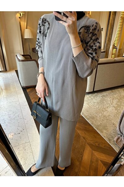 MODA S&S BZLİNE Stoned Design Ribbed Knitwear Set