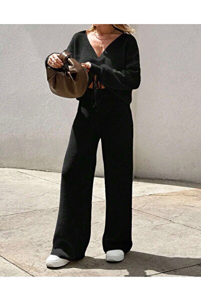 TOFAN TRİKO Çağla Büzgülü Loose-Fit Knitwear Set