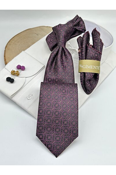 Gutiero Classic Tie with Purple Patterned Handkerchief