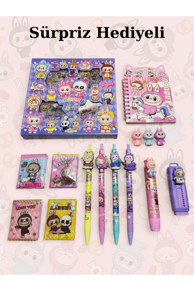 ÖZ OFİS Labubu 18 Parça Kırtasiye Seti - Uçlu Kalem - Silgi - Sticker - Kalem...