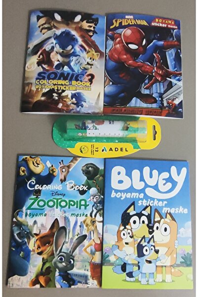 ada çanta kırtasiye 4 adet stickerli boyama kitabı ve 12 li adel tüp kuruboya...