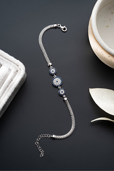 ÇEKİRDEK JEWELRY Gümüş Nazar Boncuklu Bileklik 925 Ayar – Zirkon Taşlı Modern...