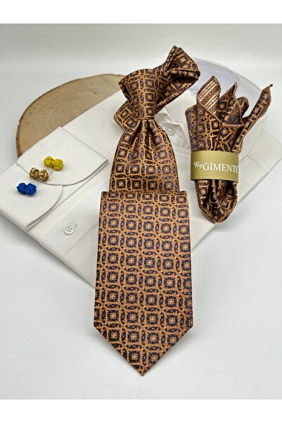 Gutiero Classic Tie with Gold Patterned Handkerchief
