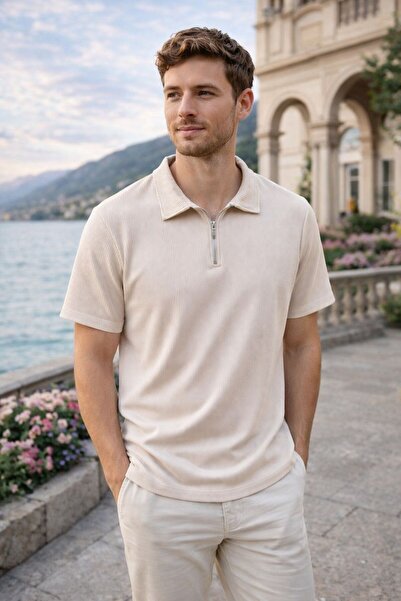 KONSEPT35 Men's Zippered Ottoman Fabric T-Shirt