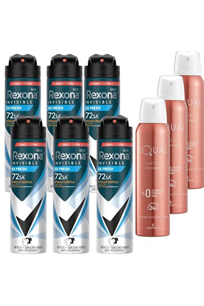 Rexona Men Erkek Sprey Deodorant Invisible Ice Fresh 150 ml 6 Adet + EqualKad...