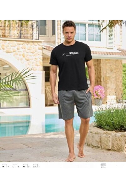 İpek Men's Short Sleeve Shorts Crew Neck 100% Cotton Pajama Set