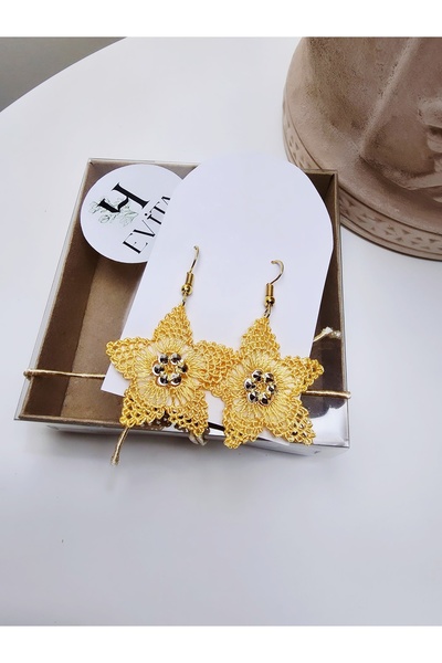 Evita İğne oyası küpe el emeği takı