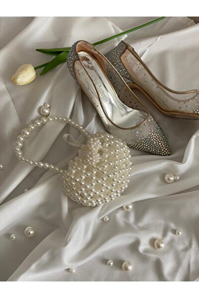 NOSTALJİM Handmade 3d heart pearl bag with pouch