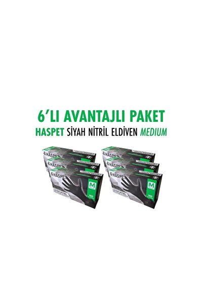 Has-Pet HASPET SİYAH NİTRİL ELDİVEN MİDEUM 6LI AVANTAJLI PAKET