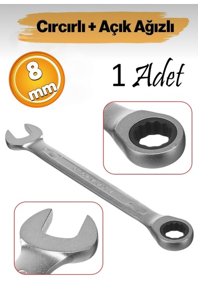 Yofeil Yofe YF008 Cırcırlı Anahtar 8 mm Açık Ağızlı Düz Ve Cırcır Kombine Ana...