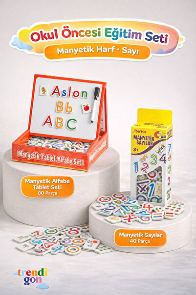 DENAPCAL Trendigon Okul Öncesi Öğrenme Seti – Alfabe ve Sayılar, Mıknatıslı E...