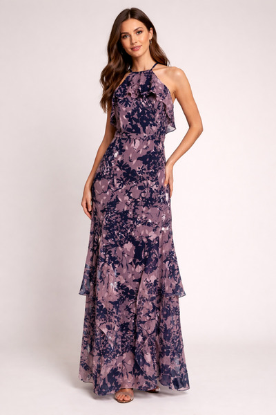 MADAMMERY Long Chiffon Halter Neck Stylish Evening Dress Women's Dress