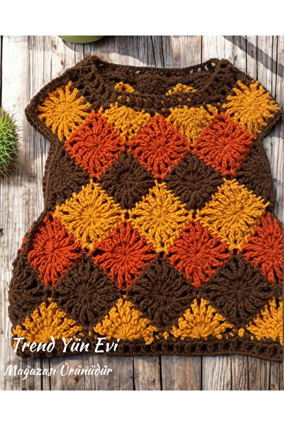 TrendYünEvi El Örgüsü Esme Süveteri Yeleği (Kalın İp) (38-40 Bedene Uyumlu)