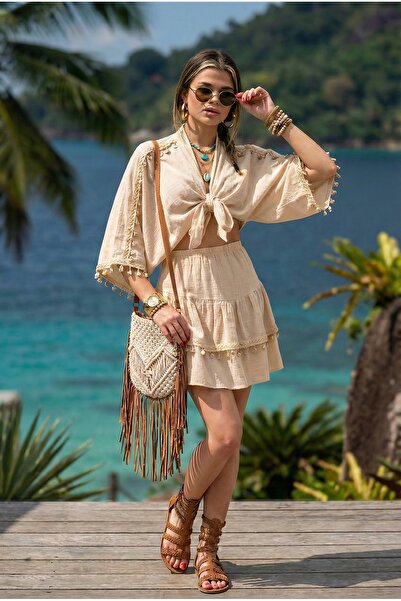 FASHION COCKTAIL Mediterranean Inspired Mussel Oyster Starfish Tie-Up Blouse ...