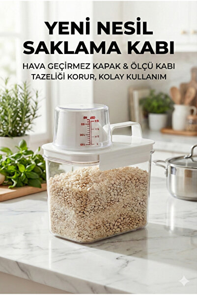 BEYZANA YENİ NESİL SAKLAMA KABI HAVA GEÇİRMEZ KAPAK & ÖLÇÜ KABI TAZELİĞİ KORU...