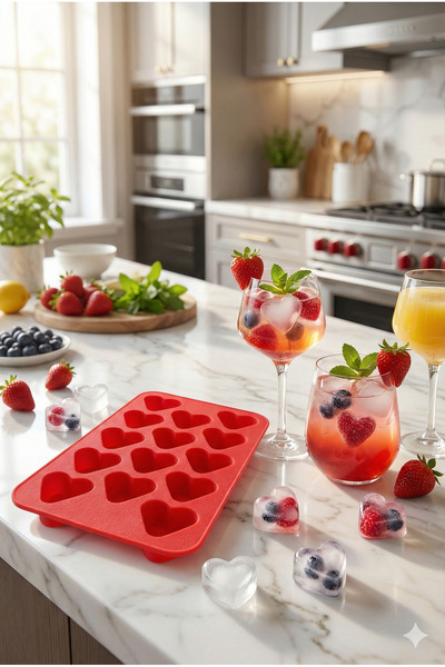 BEYZANA Silikon Kalp Çikolata Ve Buz Kalıbı Kırmızı 10x20 Cm Kırmızı Buzluk