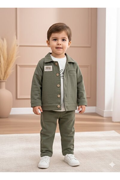 PARK BEBE Baby Boy Muslin Fabric Set 3 Pieces Organic Jacket Shirt Elastic Wa...