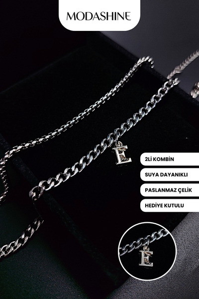 ModaShineShop 2’li Kombin E Harfli Paslanmaz Çelik Bileklik – Sevgiliye Kişiy...