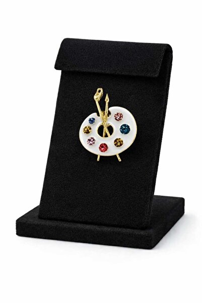 mdm style Ressam Paleti Figürlü Mineli Taşlı Broş