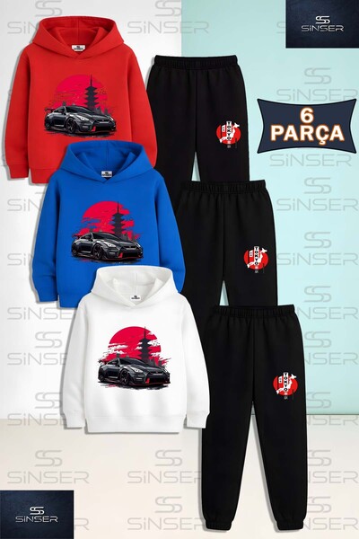 SS SİNSER Children's Unisex Car Black Red Circle Front 3-Piece Hooded Tracksu...