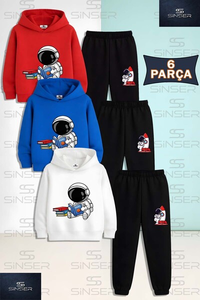 SS SİNSER Çocuk Unısex ASTRONOT KİTAP OKUYAN 3'Lü Kapşonlu Eşofman Takımı