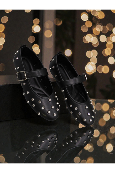 HFKY Women's Comfortable Fit Ballerinas with Stone Detailed Buckle