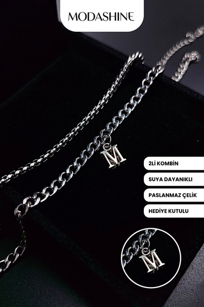 ModaShineShop 2’li Kombin M Harfli Paslanmaz Çelik Bileklik – Sevgiliye Kişiy...