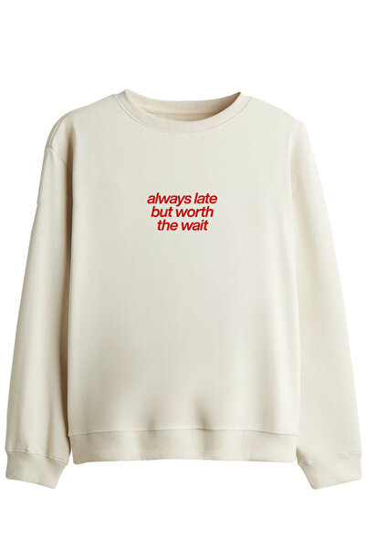BetterThanCo Hanorac cu imprimeu Always Late, cu guler tip crewneck
